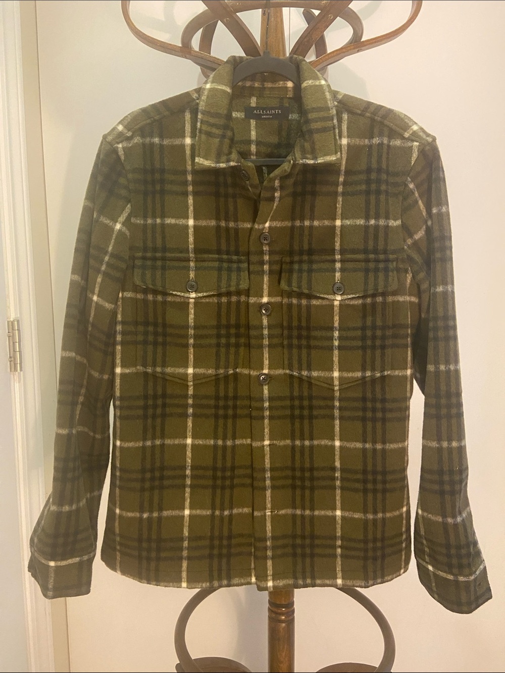 AllSaints Berthold Olive Plaid Shirt Jacket